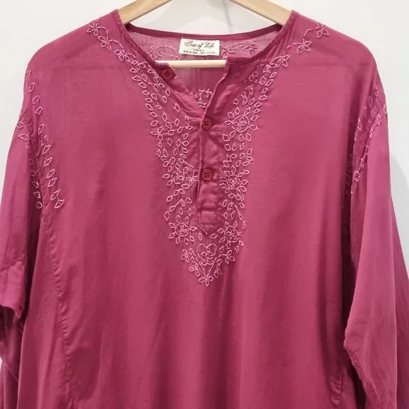 Tree of Life Ladies Blouse Tunic Top One Size Cotton Purple Embroidered - Picture 2 of 8